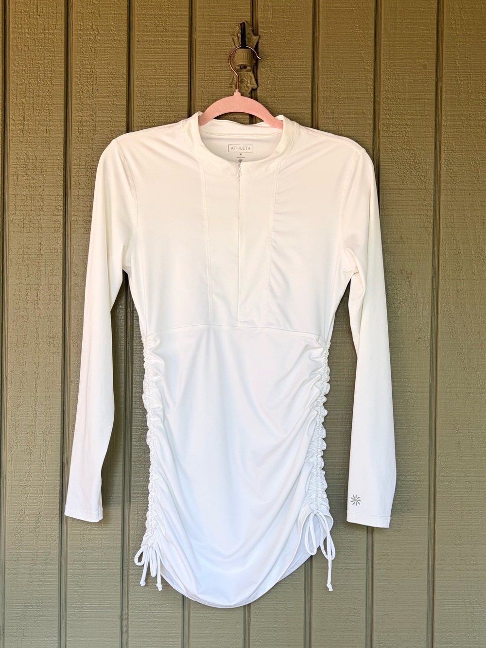 Athleta White Pacifica Half Zip Ruched Swim Dress M